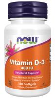 NOW Vitamin D-3 400 IU 180 Softgels ~ Structural Support*