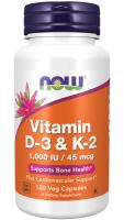 NOW Vitamin D-3 & K-2 120 VCaps ~ Supports Bone Health*