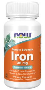 NOW Iron 36 mg Double Strength 90 VCaps ~ Essential Mineral