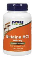NOW Betaine HCI 648 mg, 120 VCaps ~ Vegetarian Pepsin